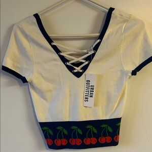 🍒 NWT Urban Outfitters Cherry Lace up Crop Top Sweater 🍒